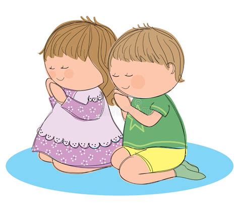 Illustrazione di bambini che pregano o si risvegliano al mattino, stile libro illustrato per infanzia