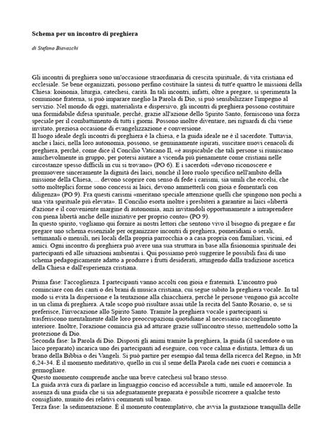 Schema dei momenti di un incontro di preghiera (ascolto, meditazione, azione)