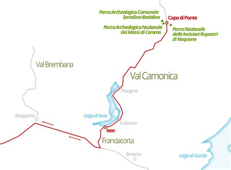 Mappa schematica della Val Camonica con indicazione delle parrocchie servite da don Alessandro Nana nel corso della sua carriera
