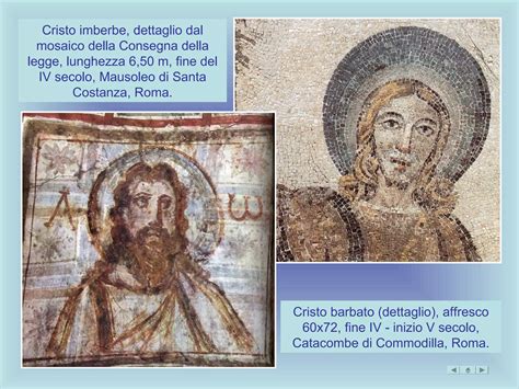 Illustrazione comparativa: Cristo imberbe (Buon Pastore) vs Cristo barbato (Pantocratore)