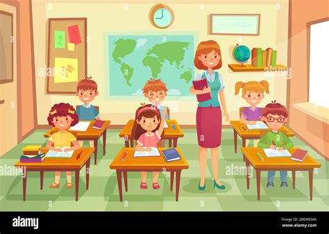 Illustrazione tematica: alunni e insegnanti in un ambiente scolastico sereno