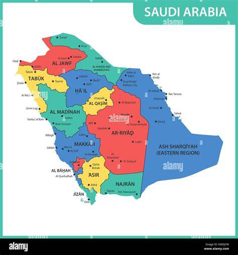Mappa dell'Arabia Saudita con regioni principali