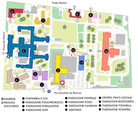 Piantina generale dell'Ospedale Sant'Eugenio con indicazione dei principali dipartimenti