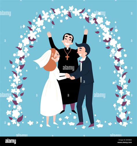 Illustrazione di un matrimonio religioso con sposi e sacerdote