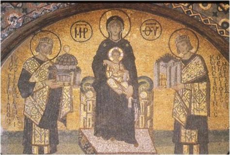 Dettaglio fotografico del mosaico della Vergine col Bambino e gli imperatori Giustiniano e Costantino