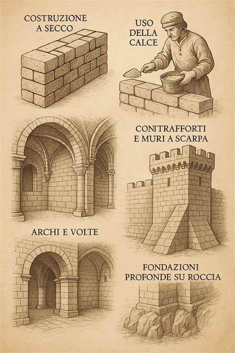Dettaglio della torre pentagonale e dei blocchi di pietra con incisioni medievali