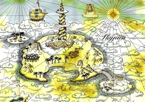 Mappa dell'arcipelago del cielo e rappresentazione simbolica di Skypiea e Shandora