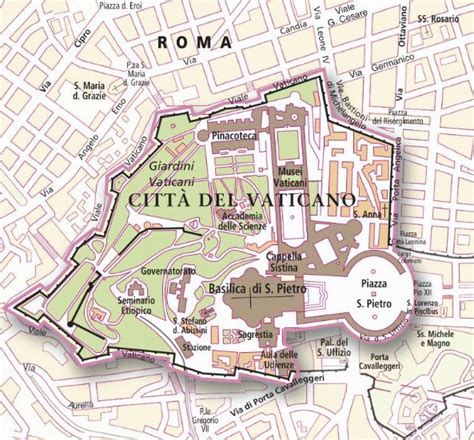 Mappa del Vaticano con le Basiliche di San Pietro e Santa Maria Maggiore