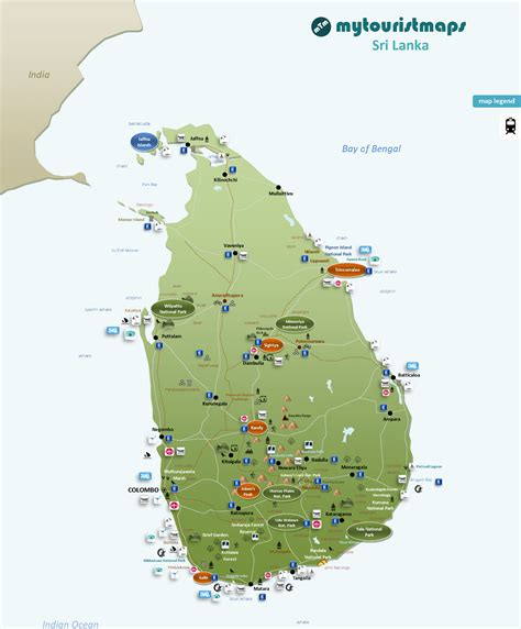 Mappa dello Sri Lanka con indicazione dei principali siti culturali