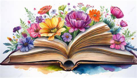 illustrazione di un libro aperto con fiori che ne fuoriescono