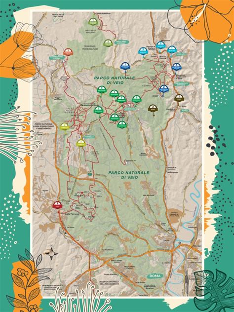 Mappa del Parco di Veio con indicazione della Valle del Sorbo e del Santuario