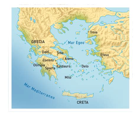 Mappa schematica della Grecia antica con evidenziate Cheronea, Atene e Delfi