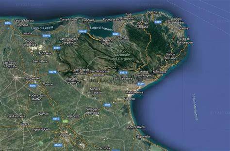 Mappa del Gargano con indicati i percorsi di pellegrinaggio verso Monte Sant'Angelo