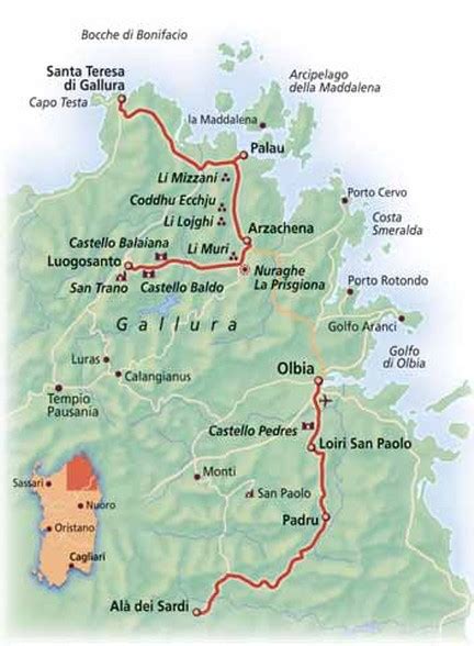 Mappa della Gallura con evidenziati Sant'Antonio di Gallura e Porto San Paolo