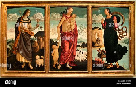 Illustrazione allegorica delle virtù teologali (Fede, Speranza, Carità) e cardinali (Prudenza, Giustizia, Fortezza, Temperanza)