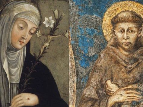 San Francesco d'Assisi e Santa Caterina da Siena insieme, in un'illustrazione o un'icona religiosa
