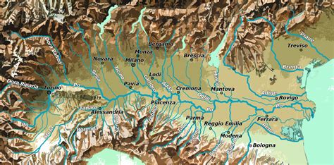 Mappa della Pianura Padana con l'indicazione delle principali cattedrali romaniche