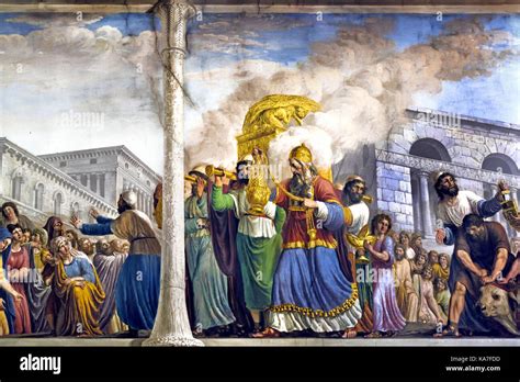 illustrazione del re Davide nel suo palazzo di cedro, con l'Arca dell'Alleanza in una tenda sullo sfondo