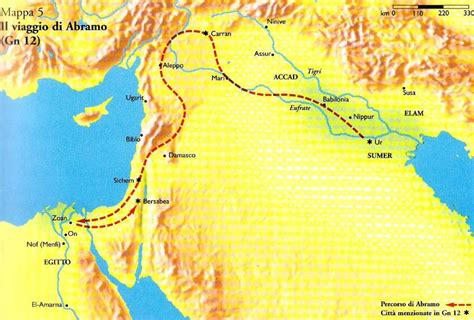 mappa del viaggio di Abramo da Ur a Canaan