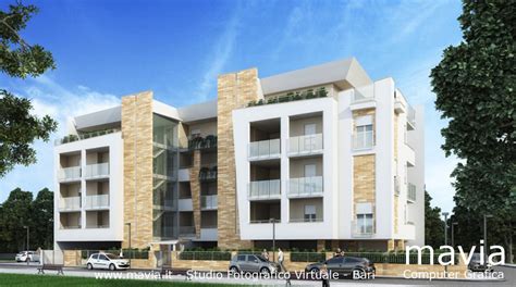 Rendering architettonico di un edificio moderno residenziale