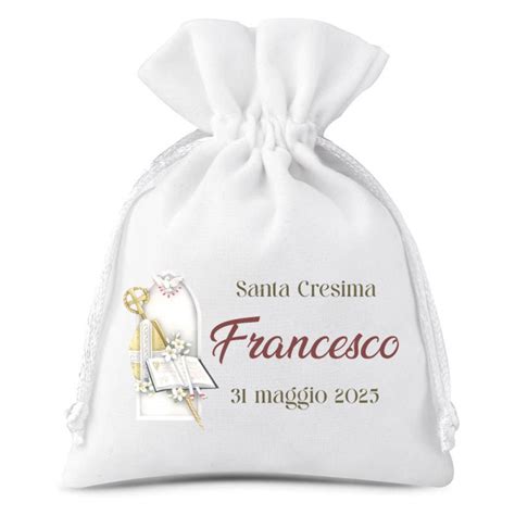 Sacchetti portaconfetti bianchi e rosa per Cresima con bigliettino personalizzato