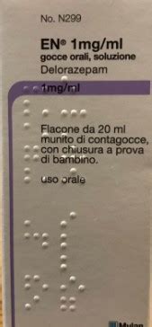 Confezione di gocce e compresse di Delorazepam (EN)