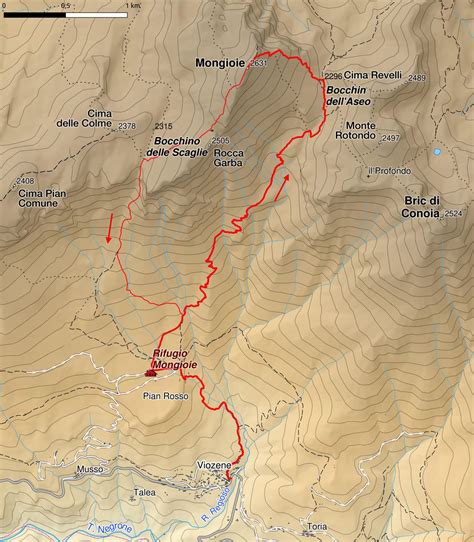 Mappa schematica del percorso di avvicinamento dal Rifugio Mongioie alle Rocce del Manco