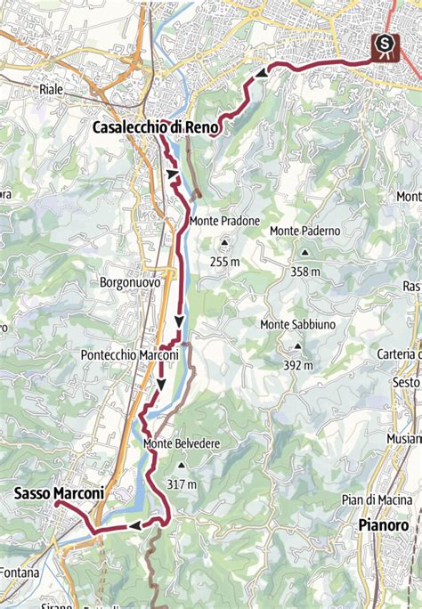 Mappa della località di Pontecchio con evidenziata la Via della Novena