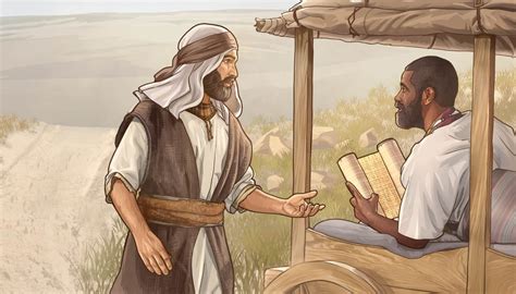 Illustrazione di Filippo che insegna all'eunuco etiope sul carro