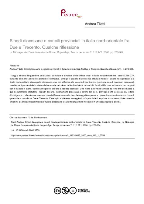 tavola sinottica sull'andamento dei sinodi e concili provinciali in Italia tra '800 e '900