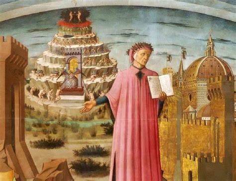 Dante Alighieri in meditazione con la Divina Commedia