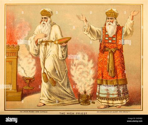 Illustrazione di un sacerdote dell'Antico Testamento che offre un sacrificio di animali sull'altare del Tempio