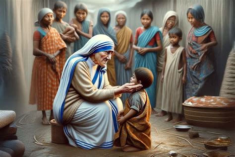Madre Teresa di Calcutta che assiste i poveri in un orfanotrofio