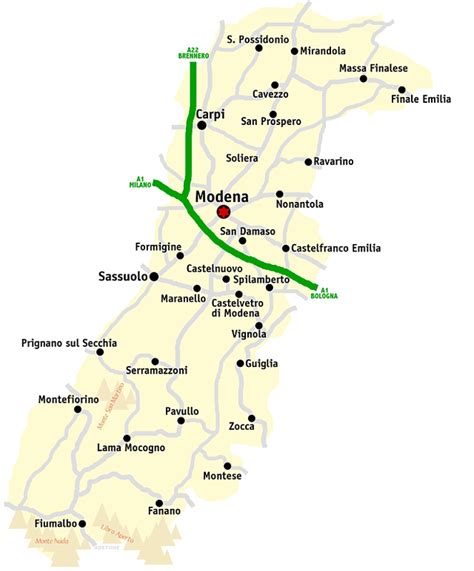 Mappa delle vetrerie nella provincia di Modena