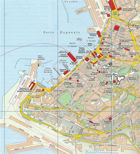 Mappa dettagliata del centro storico di Trieste con evidenziata l'area di Piazza Lutero e le vie adiacenti