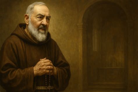 Ritratto di Padre Pio, raffigurante la sua espressione serena e la dedizione al ministero sacerdotale.