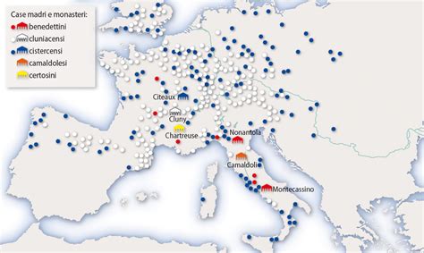 Mappa storica che mostra la diffusione dei monasteri carmelitani tra Europa e le nuove fondazioni missionarie.