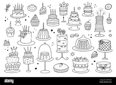 Illustrazione di diverse torte da colorare con dettagli creativi