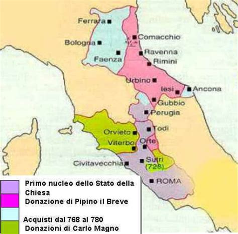 Mappa storica dell'espansione territoriale dello Stato Pontificio nel Medioevo