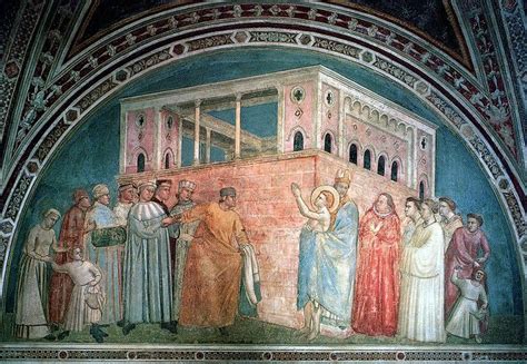 Rappresentazione della scena della Rinuncia degli Averi, con i dettagli anatomici e architettonici