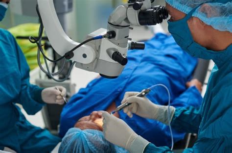 Foto professionale di un team di oculisti in sala operatoria o ambulatorio