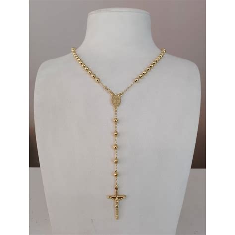 Collana rosario oro con palline lucide e zirconi