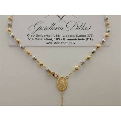 Collana rosario in oro giallo sfaccettato e medaglia