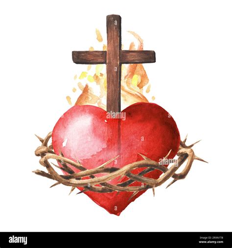 Illustrazione iconografica del Sacro Cuore di Gesù circondato da fiamme e corona di spine