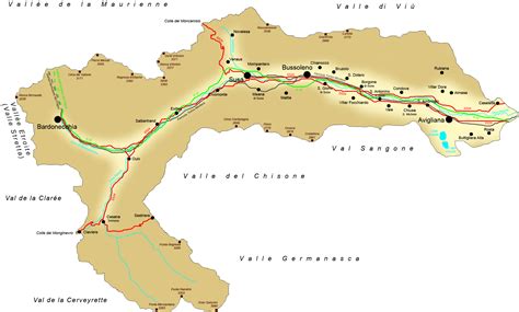 Mappa schematica dei complessi monastici della Valle di Susa