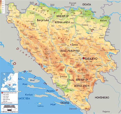 Mappa della Bosnia-Erzegovina con Medjugorje evidenziata