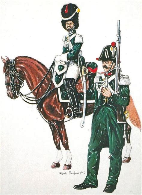 Incisione o dipinto raffigurante i Carabinieri Pontifici in divisa dell'epoca, armati di carabina