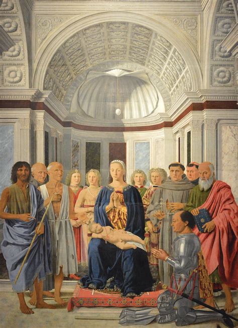 Riproduzione artistica della Pala Montefeltro di Piero della Francesca con l'uovo di struzzo
