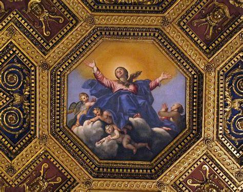Domenichino: Dettaglio del soffitto a lacunari con l'Assunta in Santa Maria in Trastevere