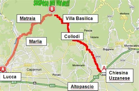 Mappa del percorso in bici che collega Villa Basilica all'altopiano delle Pizzorne